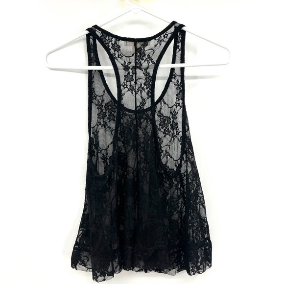 Forever 21 Black Sheer Lace Racerback Crop Tank Women's Medium - Picture 3 of 3